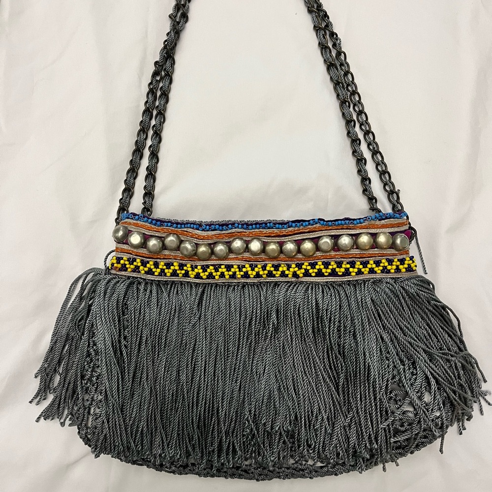 Blue/ Gray Elliot Mann Fringe Bag